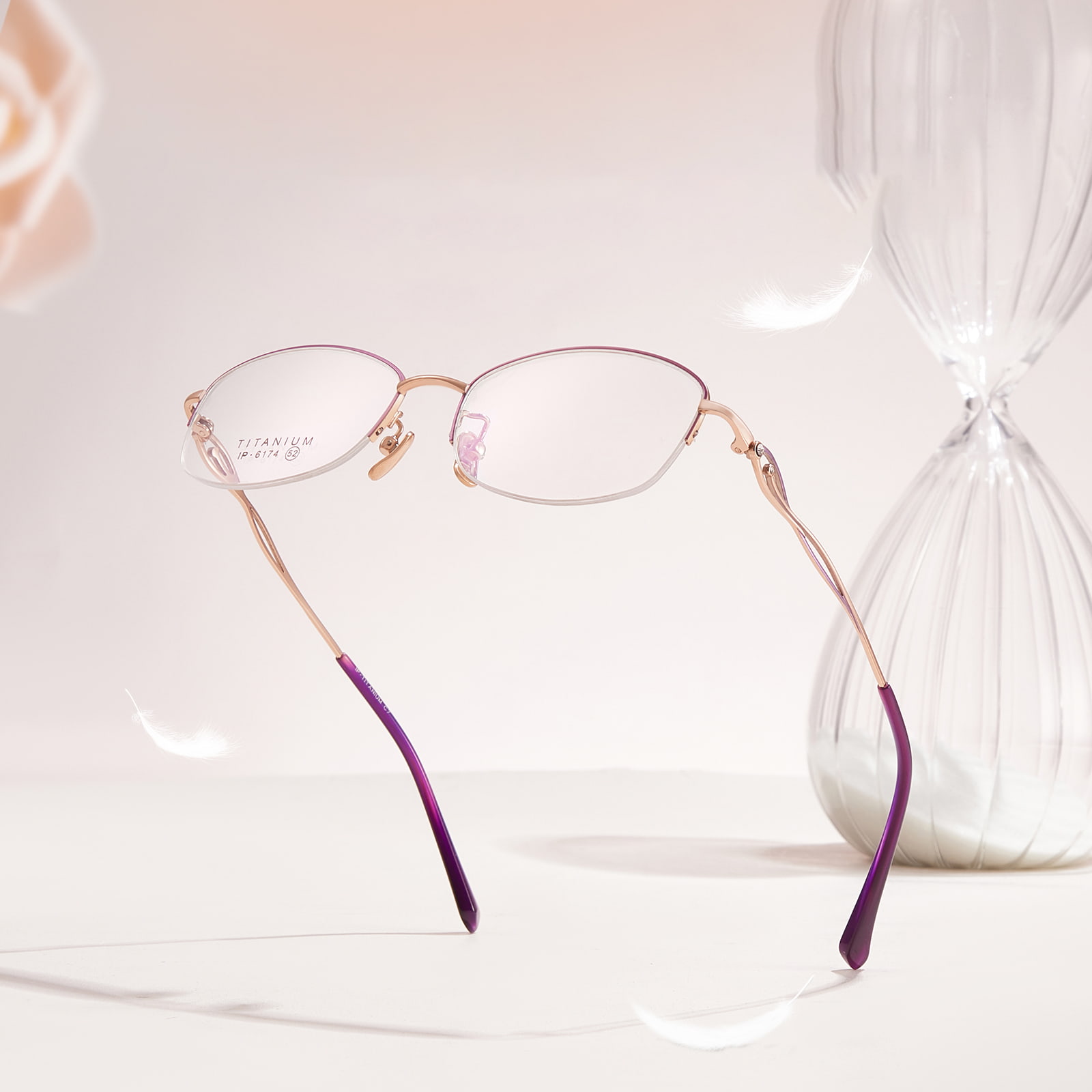 6174 Half-frame diamanten bril van puur titanium met holle kop