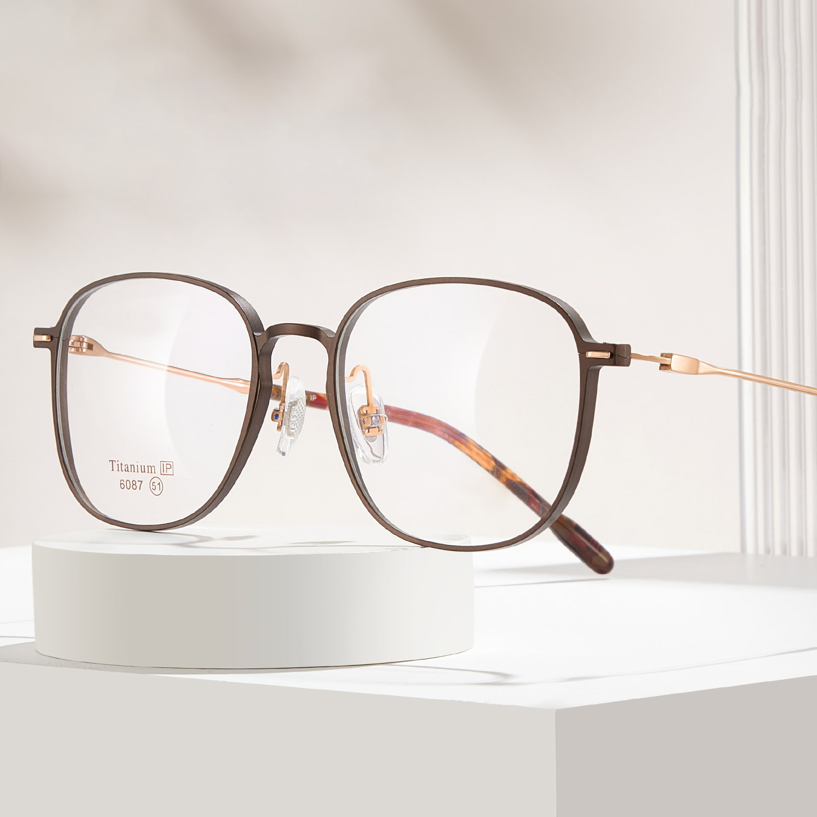 6087 Bril van puur titanium met vierkante cirkel en ingebedde poolkop