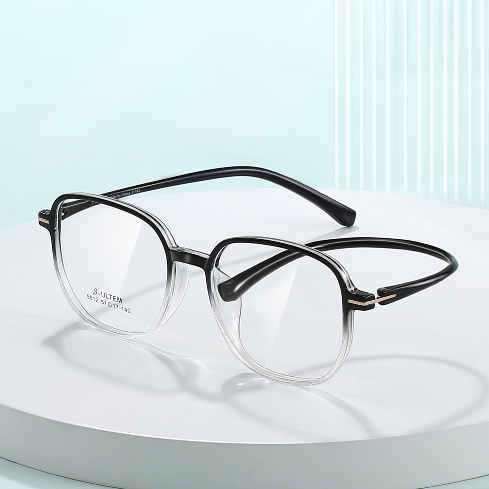 5512 Zwart gradiënt wit vierkant frame wolfraam titanium kunststof staal TR90 bril