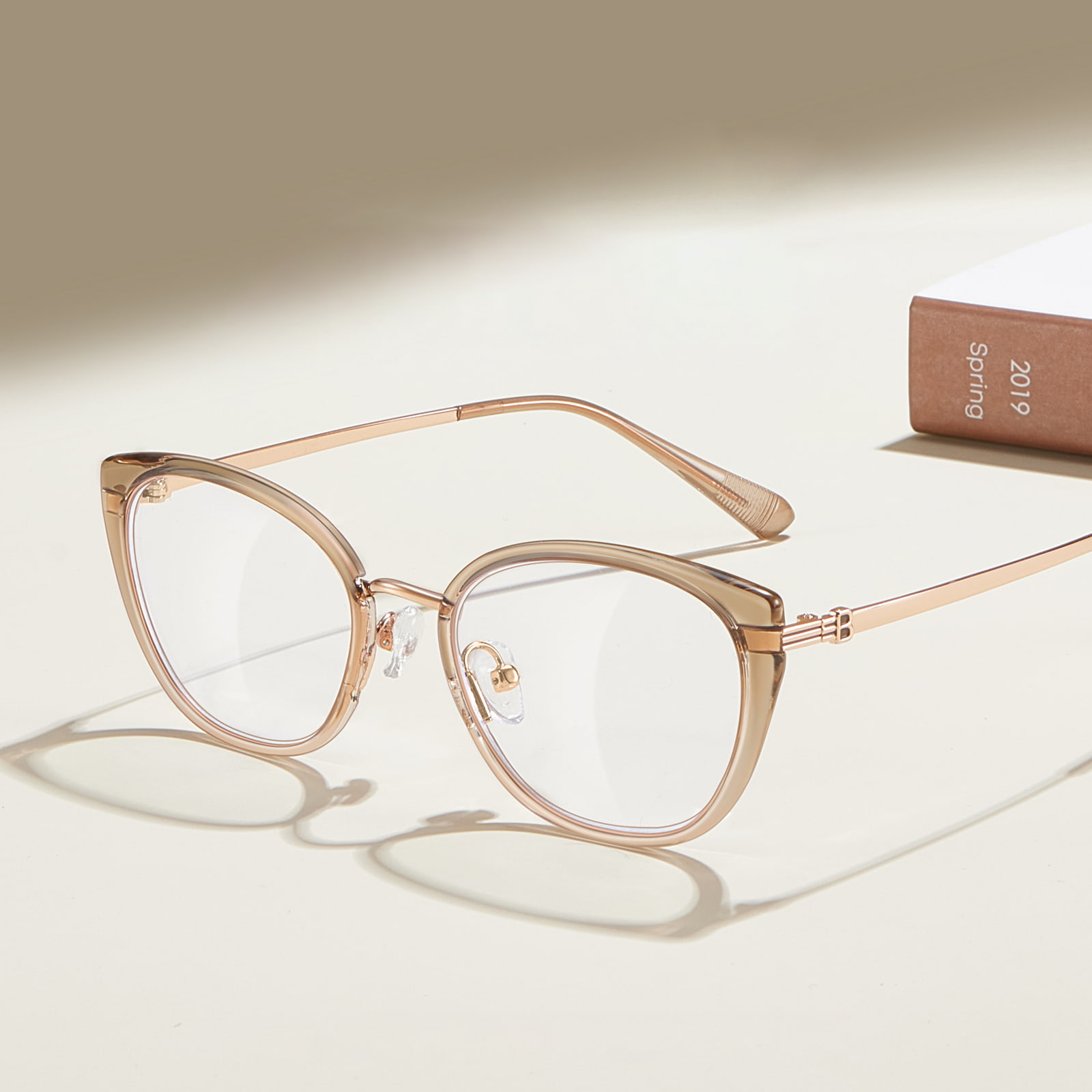 210448 Doorzichtige Cat-Eye gestreepte letters Anti-blauwlichtbril