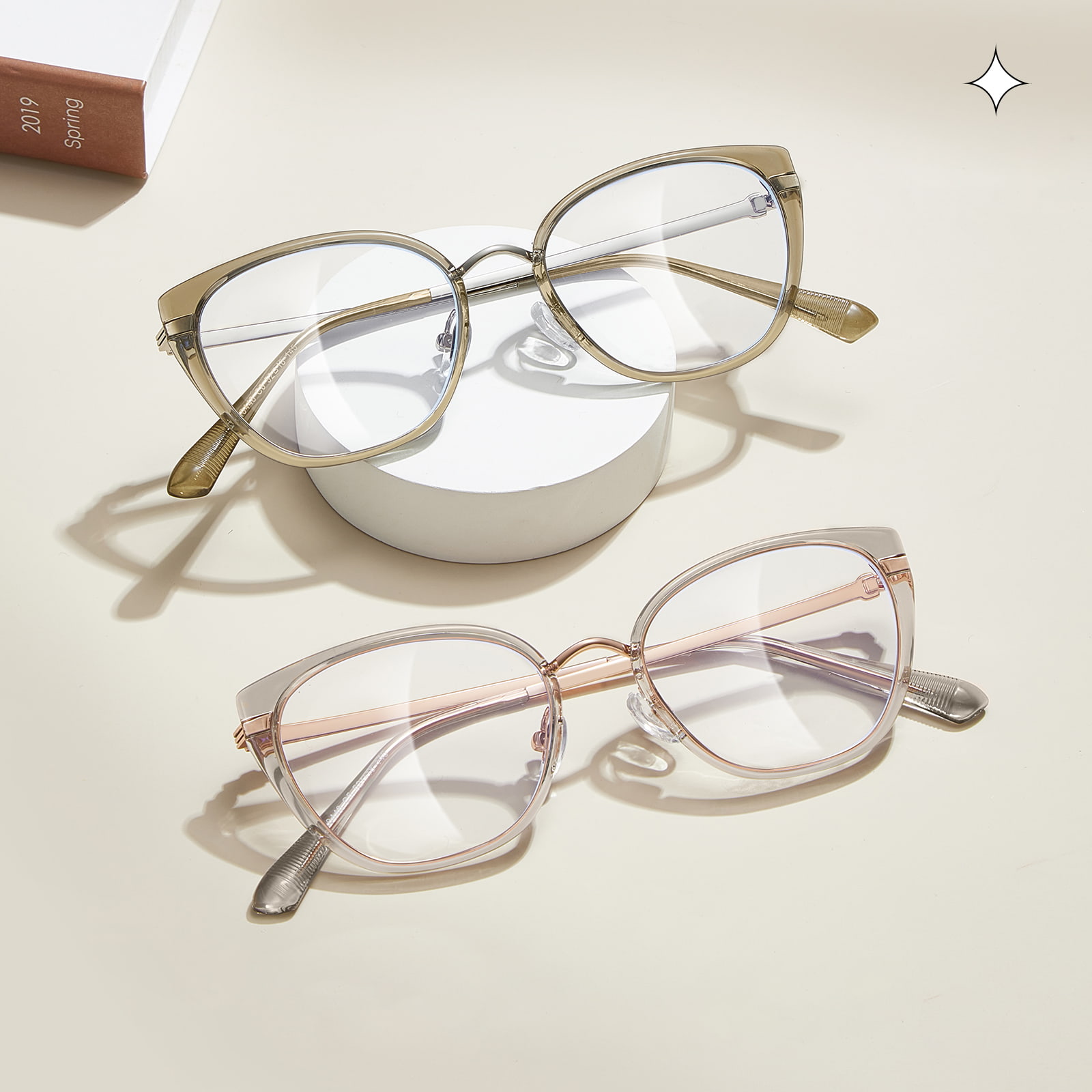 210448 Doorzichtige Cat-Eye gestreepte letters Anti-blauwlichtbril