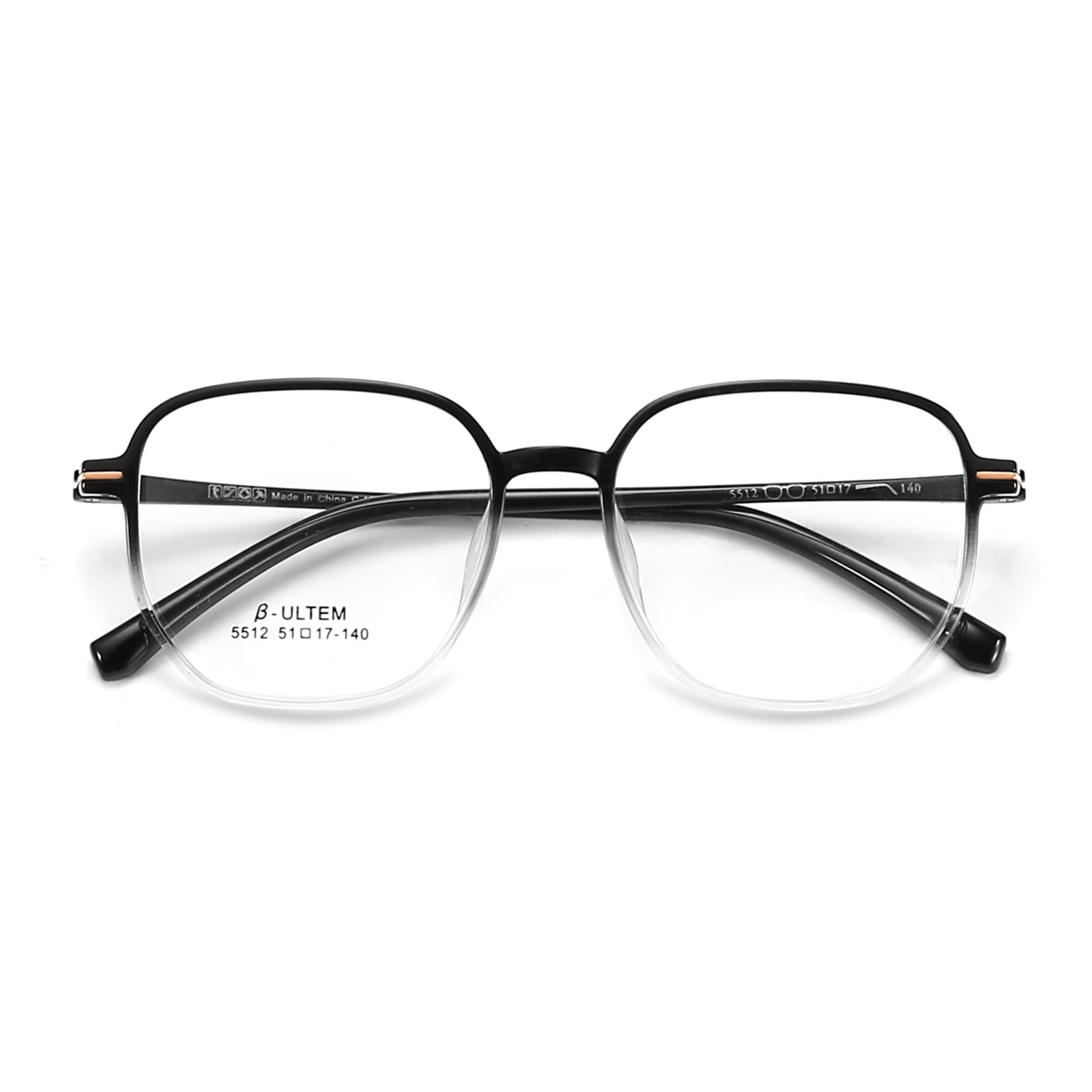 5512 Zwart gradiënt wit vierkant frame wolfraam titanium kunststof staal TR90 bril